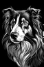 Placeholder: A line art of dog (Collie). make this black and white and a bit filly.