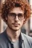 Placeholder: italian, curly hair, ginger brownish hair, short, glasses, rich, transparent glasses men