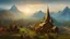 Placeholder: New round cylindrical enormous wooden church with cone-shaped roof in rural surroundings, and mountains in the far distance, highly detailed, realistic, sunshine, RTX