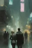 Placeholder: Virtual (((girl & man))) opposite each other, Cyberpunk, by Jeremy Mann