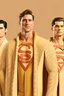 Placeholder: three men in different Gucci Superman's emblem clothing, beige tones, fashion plates, outfits, modern designs, deconstructed tailoring, rendered in cinema4d –q 2 –ar 3:5