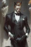 Placeholder: a fox in black suit, white collar band and court gown in the style of Aleksi Briclot, Charlie Bowater, Dean Cornwell, and Pino Daeni