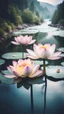 Placeholder: Double exposure of a lotus flower and a flowing river, stunning