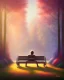 Placeholder: park mystical dream, park bench, man, woman, child, dog, trees, path, bird, sunshine, mystical, fantasy, romanticism, pastel colors, daylight, daytime, acrylic painting, detailed, soft focus,