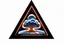 Placeholder: a nuclear explosion cloud, behind an orange glowing omega like shape, all inside an equilateral triangle opening, that is like a window to a different world, radiant lines, sci-fi fantastic