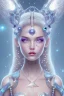 Placeholder: cosmic girl belle fine, peau blanche cristalline, yeux bleu, perle sur le front long cheveux etoilé cristaux sur le corps, collier de grande princesse