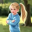 Placeholder: a pretty girl, age 8, blonde hair in a pony tail, playing outside, blue school jumper, digital painting, stylised