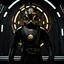 Placeholder: star wars bald male corellian pilot wearing gunmetal grey and black first order armored TIE pilot flightsuit and helmet with gold trim inside the jedi temple, centered head and shoulders portrait, hyperdetailed, dynamic lighting, hyperdetailed background, 8k resolution, volumetric lighting, light skin, fully symmetric details