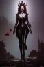 Placeholder: Geena Davis as evil queen in black leather, leather, busty, cleavage, angry, rage, stern look. character design by cory loftis, fenghua zhong, ryohei hase, ismail inceoglu and ruan jia. unreal engine 5, artistic lighting, highly detailed, photorealistic, fantasy