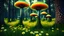 Placeholder: alien woodland trees looking like mushrooms with multi stemmed dandelions