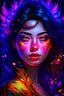 Placeholder: beautiful woman on her back, beautiful face, beautiful eyes, purple eyes, black hair,dark background, clean design, epic Instagram, artstation, splash of colorful paint, contour, hyperdetailed intricately detailed, unreal engine, fantastical, intricate detail, splash screen, complementary colors, fantasy concept art, 8k resolution, pale skin, twilight, extreme quality, extremely detailed, ultra-detailed face, ultra hd 8k, the head must be on the freame, stand