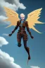 Placeholder: blond steampunk angel flying through blue cloudy sky