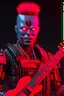 Placeholder: 4K realistic A robot terminator with a red punk crest playing bass