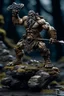 Placeholder: dnd, A barbarian, short, with 4 arms, made of stone, on a rock in the woods, very detailed