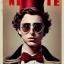 Placeholder: Timothée Chalamet willy wonka, red tinted sunglasses, black top hat, mask