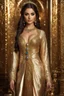 Placeholder: Fullbody gorgeous photography HD ultra realistic natural skin beauty of young arabian woman, dressing traditional gown beautiful, shiny hard eyes, make up, shiny baubles, ornate, large gemstones, shiny molten golden metalics, shiny wire filigree, luxury dress,luxury jewelry diamonds background,brown hair, high definition, high res,establishing shot