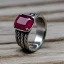 Placeholder: ruby signet ring with braided tungsten and titanium, nordic ring, viking ring, engraved carved band, brushed steel, men's jewellery