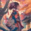 Placeholder: a girl wearing a kimono with ornaments and the leaves falling from the trees near a street filled with beautiful cherry trees futurism, digital art, anime, full details, high resolution, colorful, 4k, HD