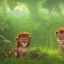 Placeholder: picture for children's book showing a cute baby lion behind tall grass in the jungle.