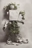 Placeholder: rollerflex photograph 1950s, dusty, robot made from toilet paper and infected with ivy, 4k, no