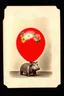 Placeholder: Hippopotame avec fleurs peintes, sur un balon rouge,, tintype