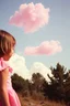 Placeholder: A pink plastic cloud floating near a little girl, autochrome