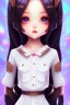 Placeholder: Loli, hands behind back, wholesome, innocent, long black hair, tilted head, brown