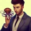 Placeholder: a masculine brunette gay austrian man with octopus plushie on head