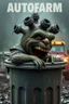 Placeholder: DIRTY EUROPEAN Oscar the AUTOFARM Grouch SESEME ST CHARACTER IN LARGE GARBAGE TRASH BIN,GARBAGE TRASH BIN, side profile, "GARBAGE TRASH BIN IN FRONT" man in super blackscary (((((autofarm)))))) TITLE in movie poster movie style horror look. as five headed mouth open, rough teeth, turn head around, landrover crash in background(&*&*^%$^#%$#%$^%$#^#$#^%#$^$#