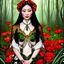 Placeholder: Stained Glass Art Nouveau art style A beautiful as a model asian woodland elf princess who looks like a young Lucy Liu seated on a throne surrounded by poppies in a mystical forest, photo-realistic