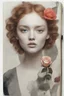 Placeholder: Model lily cole face, a rose, , collage in a notebook