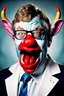 Placeholder: it clown Bill Gates with a gremlin cow with big lipstick mouth, big lips