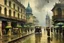 Placeholder: Oil painting of old city lahore in 1930s rainy day