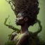 Placeholder: Octane render. Paper. Pencil sketch art .the face of A young black woman. A wood nymph emerging from the forest. Her hair looks like vines. Dreadlocs. Her skin is the colour of dark soil. Her skin looks like tree bark. Her clothing is made of vines, grass and leaves.