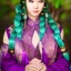 Placeholder: beautiful asian queen with purple armor, delicate cyan braided hair, green glass eyes, white flowing dress, highly detailed, 8k, ambient light, taylor swift