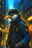 Placeholder: "Portrait of a steampunk penguin in a cyberpunk city, by Arai Yoshimune, Simon Stålenhag, and Dan Mumford Photorealism hyperdetailed trending on Artstation 8k resolution digital illustration cel-shaded Ukiyo-e romanticism expressionism impressionist"