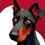 Placeholder: Perro Doberman color negro y rojo vino tinto arte retro de frente fondo blanco