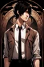 Placeholder: Waifu exceptional, Best quality, best aesthetics, real life, newest, 1boy, masterpiece, James, black eyes, black hair, cover, denji, photorealistic, extremely stunning, Art Nouveau, backlight, (silent hill) only style 8k, by tatsuki fujimoto masahiro ito, individual focus, enhanced, simple background, standing, hand on hip, smile, mouth shut, smile, teeth, looking at viewer, front angle, cowboy shot