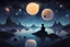 Placeholder: A serene nighttime scene with a silhouette of a person sitting under a starry sky, surrounded by floating planets and soothing waves of music.