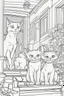 Placeholder: coloring page for kids, Cats on the porch, cartoon style, thick lines, low detail, no shading