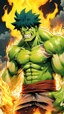 Placeholder: Hulk LIKE LUFFY WITH MANGA STYLE AND LIGHTENING BACKGROUND +DRAGON BODY + FIRE + YELLOW HAT
