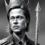 Placeholder: Brad Pitt, long black hair, elemental face, Unreal Engine 5, highly detailed, highest quality, digital painting, complex 3d render, unreal engine render, insane detail, intricate photograph quality, magnificent, majestic, highly intricate, Realistic photography, grand hall, wicked throne, holding scepter, crown of barbwire, dark color palette, metallic, highly detailed, highest quality, digital painting