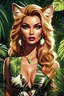Placeholder: An animation of a beautiful jungle cat, she's a model, beautiful hair and makeup, stylish, front view, comic style