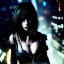 Placeholder: portrait, beautiful punk busty female Cyborg, intense stare, sad eyes, post-apocalyptic in a cyberpunk city,minimal skintight latex dress, bladerunner, realistic, intriacte detail, sci-fi fantasy style, volumetric lighting, particles, highly detailed ,cinamatic , deep colours,8k, in the style of Kaare Andrews