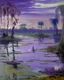 Placeholder: A purple swampland with ghosts painted by Claude Monet