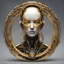 Placeholder: create me a thin round laurel golden portrait rim. not real laurels. but mechanical cyberpunk laurels. without the human head.