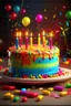 Placeholder: a birthday card design, a beautiful multicolored layered cake with birthday candles on top, confetti in the background, colorful, vibrant colors, celebration, excitement --ar 5:7 detailed, hyper-realistic, lighting, 8K