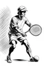 Placeholder: A black and white image of a classic tennis player performing a backhand swing on a grass court. Style: Vintage Photography, Mood: Timeless and Skillful, Lighting: Sunlight with soft shadows, T-shirt design graphic, vector, contour, white background.