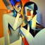 Placeholder: a painting of a man and a woman, a cubist painting by Keith Mallett, cg society, figurative art, cubism, fauvism, art