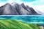 Placeholder: Colored pencil drawing of Norway, mountains, ocean, nature.